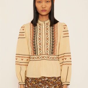 Antik Batik EUC Lyna Long Sleeve Cotton Blouse size L/42 size 10 gorgeous top